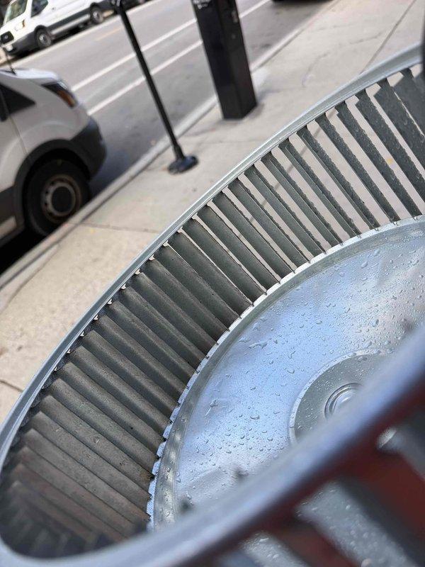 Completed outdoor AC maintenance service including blower wheel cage removal and cleaning. Performed gas union repair and reinstalled BWC assembly. System tested and returned to normal operation.