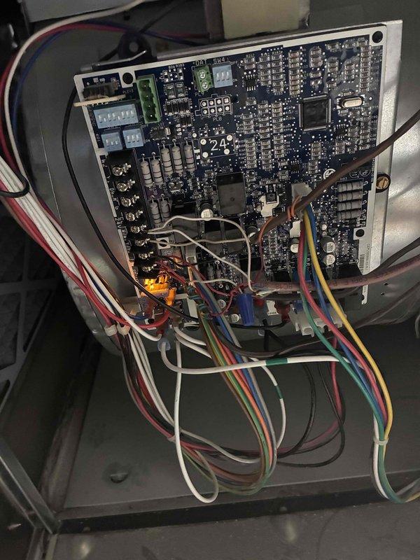 Responded to no heat call on 4-year-old furnace in basement with recurring starting issues. Upon inspection, diagnosed failed integrated furnace control board displaying no power to system components. Removed defective control board and installed replacement unit, reconnected all wiring harnesses including thermostat connections, safety circuits, and blower motor controls. Verified proper system operation, confirmed ignition sequence, and tested heating cycle through complete run to ensure reliable furnace startup and temperature control restored.