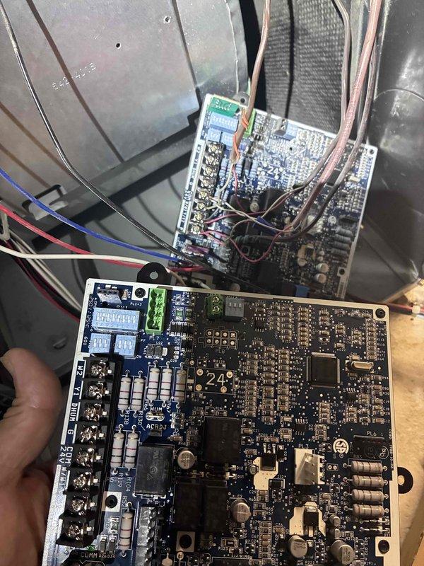 Responded to no heat call on 4-year-old furnace in basement with recurring starting issues. Upon inspection, diagnosed failed integrated furnace control board displaying no power to system components. Removed defective control board and installed replacement unit, reconnected all wiring harnesses including thermostat connections, safety circuits, and blower motor controls. Verified proper system operation, confirmed ignition sequence, and tested heating cycle through complete run to ensure reliable furnace startup and temperature control restored.
