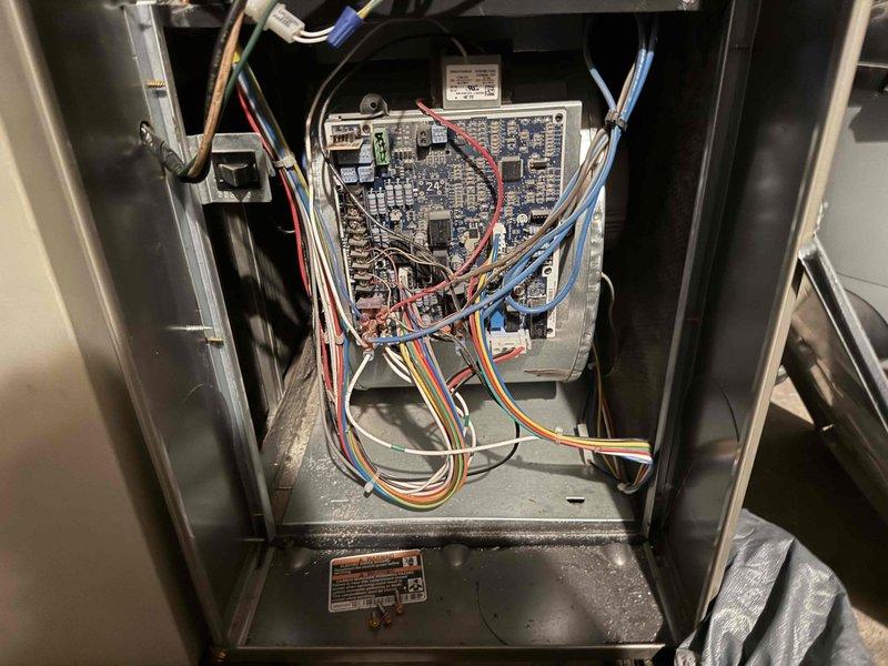 Completed routine HVAC maintenance agreement inspection on gas furnace system. Performed visual inspection of burner assembly, heat exchanger, control board, gas valve connections, and electrical components. Documented system condition with photographs showing proper wire connections, gas line connections, and control board operation. All components found operating within normal parameters with no deficiencies noted.