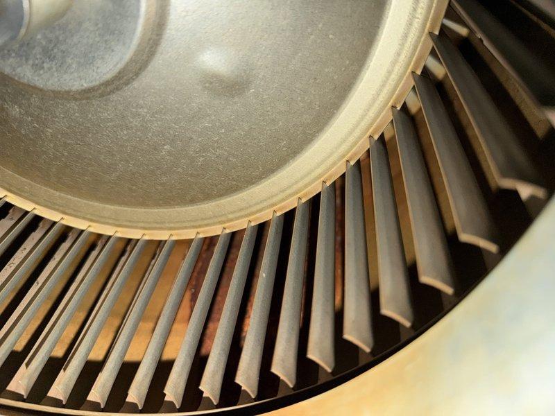 Completed comprehensive maintenance agreement inspection on single furnace system. Performed thorough examination of blower wheel assembly, noting normal dust accumulation on impeller and age-appropriate patina on radial fins consistent with regular operation. Verified Honeywell ProSeries thermostat functionality, confirming proper heating mode operation with system actively calling for heat and fan set to auto mode. Filter media replacement not included in this service visit per agreement specifications.