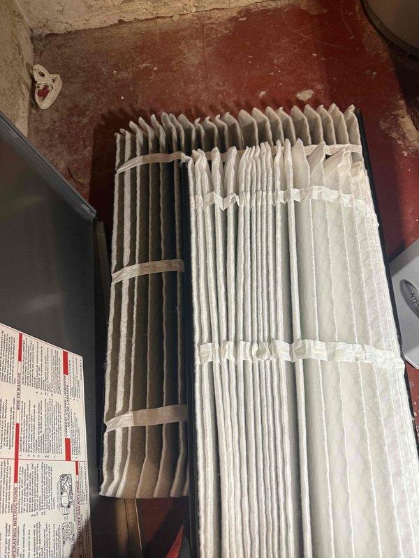 Completed comprehensive maintenance on two furnace and humidifier systems (units #10 and #35) as part of scheduled agreement service. Inspected and replaced air filters on both units, with photographic documentation showing significantly soiled filters removed and clean replacements installed. Media filters were not included in this maintenance visit per agreement terms.