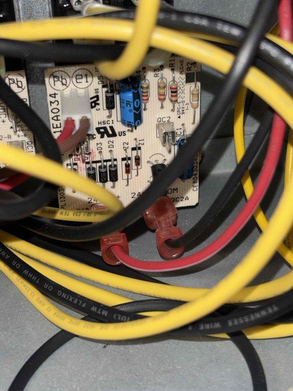 Completed seasonal maintenance agreement service on HVAC system including fan coil unit, heat strip, and humidifier. Inspected humidifier evaporator pad which showed heavy mineral deposits and scale buildup throughout honeycomb mesh structure, indicating extended use in hard water conditions. Evaluated control board and electrical connections, verifying proper wiring and component operation. Installed 16x20x1 filter as part of routine maintenance protocol.
