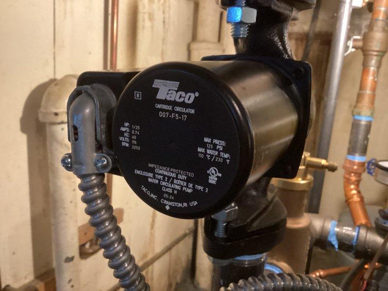 Performed comprehensive boiler maintenance and inspection as part of annual service agreement. Inspected and photographed Taco 007-F5-17 cartridge circulator pump, verified proper operation and connections to copper piping system. Conducted thorough examination of gas burner assembly, heat exchanger components, and ignition system to ensure safe and efficient operation for the heating season.