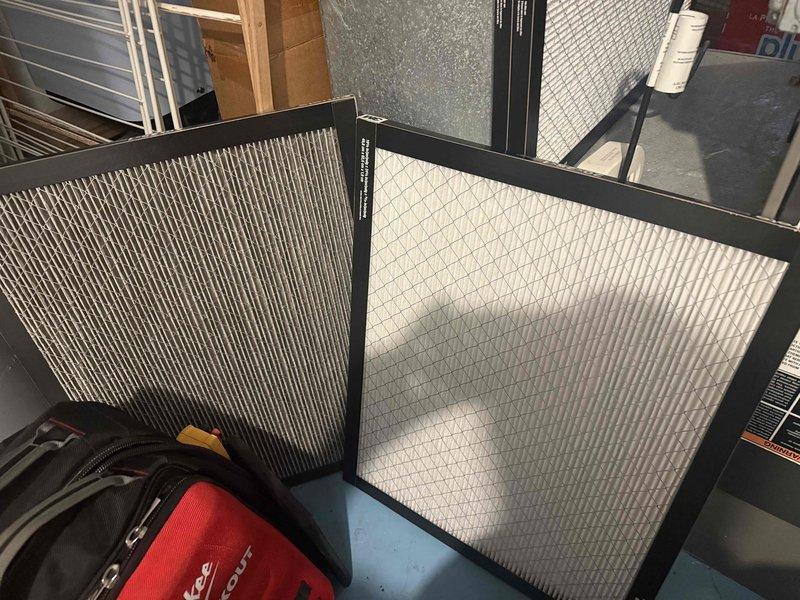 Completed comprehensive maintenance inspection on 16-year-old furnace system, including combustion analysis with digital measuring equipment reading 1.08 (likely CO levels within acceptable range) and verification of carbon monoxide alarm functionality. Replaced air filters with new pleated media filters to ensure proper airflow and system efficiency for continued operation.