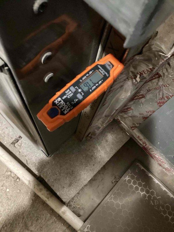 Responded to no heat call on furnace under 10 years old. Upon arrival, performed diagnostic testing using temperature probe and multimeter to assess system operation and electrical components. Verified furnace was not producing warm air as reported and conducted thorough inspection of internal components including gas valve, ignition system, wiring connections, and ductwork to identify root cause of heating failure.