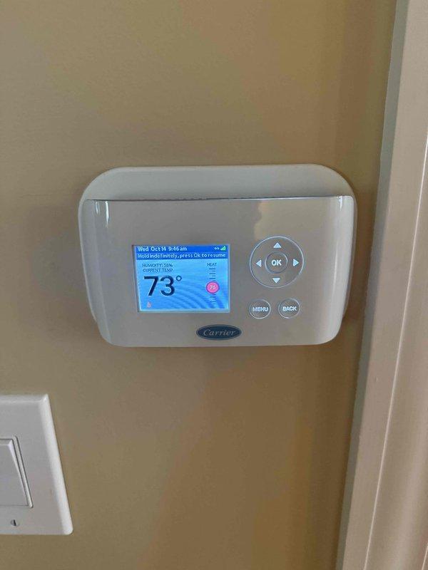 Performed seasonal maintenance on two furnaces and humidifiers, including replacement of 16x25x1 and 14x20x1 air filters. Verified heating operation and humidifier function, with the thermostat confirming normal heat call and indoor humidity at 38%. Used an inspection camera to visually check internal components, and all systems were operating properly at completion.