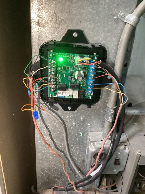 Replaced the failed upstairs inducer motor capacitor, restoring proper inducer operation and call-for-heat response. Inspected the furnace control board and low-voltage wiring, and noted the thermostat's E74 no-power-to-Rh fault was displayed prior to repair.