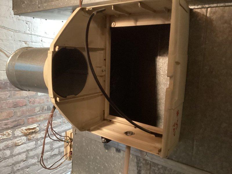 Performed scheduled maintenance on the furnace and humidifier system, inspecting the humidifier housing and connected galvanized ductwork, along with the furnace cabinet interior and wiring. Found the condensate collector box with heavy discoloration and residue buildup around the drain port, and noted aged humidifier housing with no frost, rust, or cracking present. Cleared and serviced the condensate components, verified the wiring harness and transformer connections, and confirmed the system is operating properly.