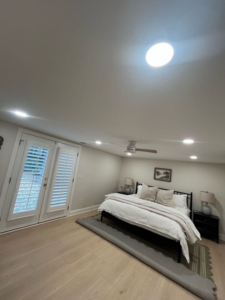 Install wafer led lights, install new outlet, install ceiling fan 