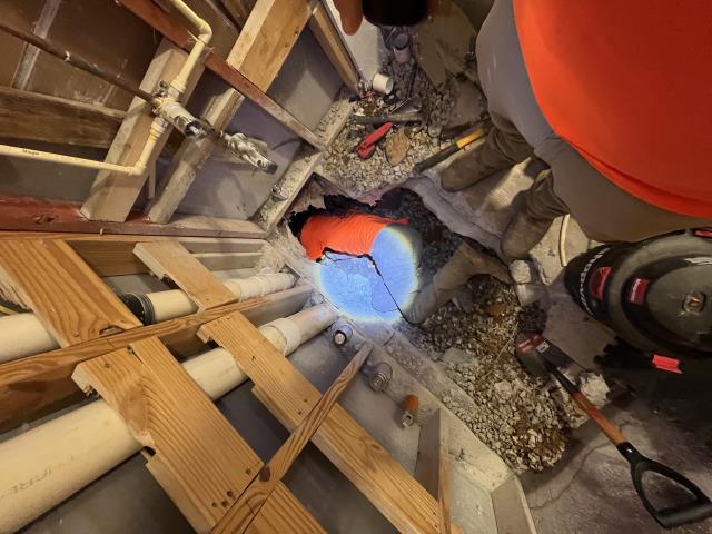 Our crew saw-cut and removed the concrete inside the unit to access the existing drain line. The obstructed section of piping was cut out and removed. The blockage, caused by debris lodged in the line, was extracted and the system was cleared.
All removed concrete and debris were hauled away and disposed of properly. New concrete was poured and finished to restore the area. Proper ventilation and dust control were maintained throughout the project to prevent concrete dust from affecting surrounding apartments.
This was a two-day project. System was tested upon completion and is now flowing properly.