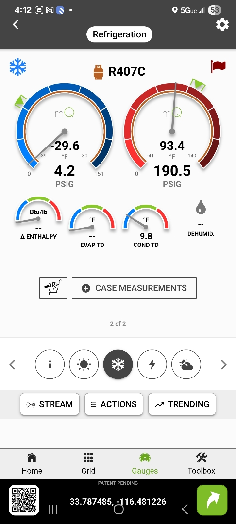 Here at Bart and lounge, in E palm canyon dr Cathedral city, working on Walk in cooler, system has a leak and is low on refrigerant it uses r407C but for this application R407A would of been better, some one else installed system, Walk in cooler was a little low When we arrived! 