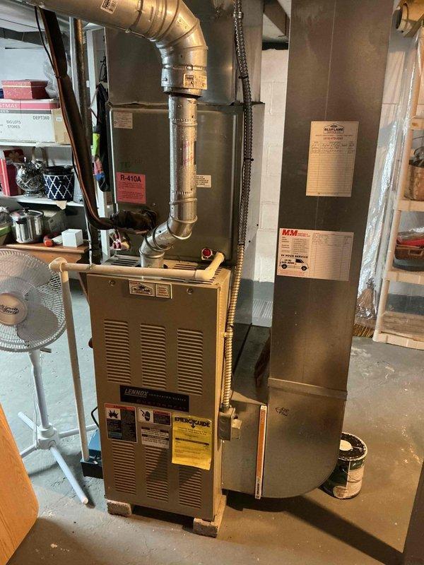 Performed scheduled heating maintenance service on residential gas furnace system. Conducted thorough inspection of unit components including blower motor, fan assembly, gas valve, and heat exchanger. System was found to be operating within normal parameters with all electrical connections secure and no visible issues detected.