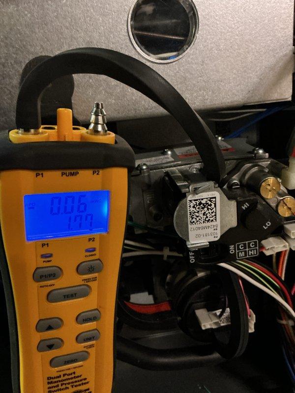 Performed scheduled furnace maintenance service for Barry. Conducted pressure differential testing using digital manometer showing readings of 0.06" and 1.11" WC. Installed new filter as requested and completed comprehensive system diagnostics with multi-parameter testing instrument to verify proper operation.