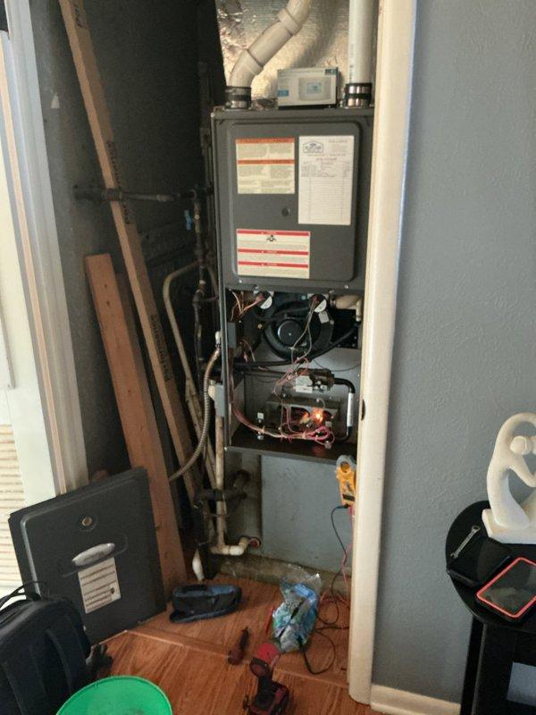 Responded to no heat complaint for 10-year-old furnace and 20-year-old ceiling heater. Diagnosed and serviced main furnace unit, cleaning critical components and replacing worn ignition assembly. Reignited and serviced ceiling-mounted unit heater, ensuring proper flame pattern and combustion. Both systems now operating at optimal efficiency with restored heating capacity.