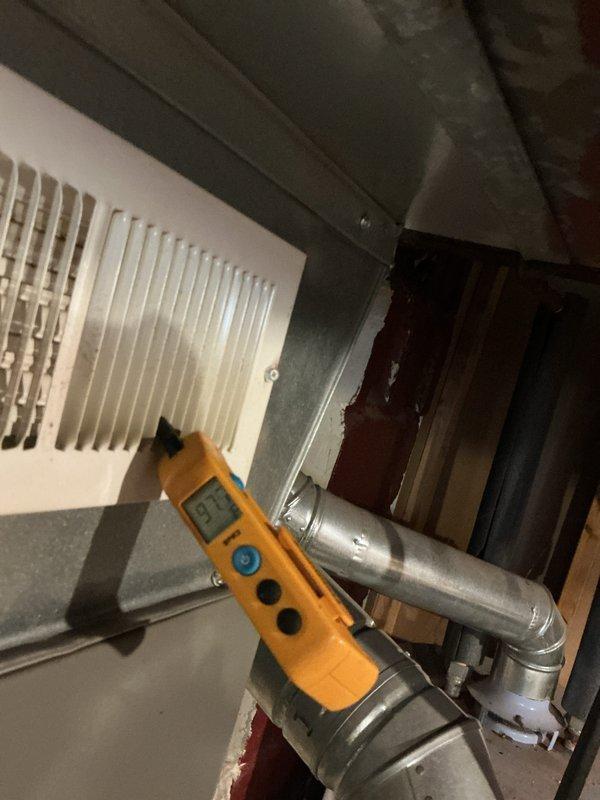 Performed scheduled heating maintenance service that had been previously rescheduled. Conducted diagnostic testing on HVAC system using calibrated measurement tool (reading 91.7) and inspected ductwork connections. Examined circuit board components and verified proper connection of wiring harness to ensure optimal heating system operation.