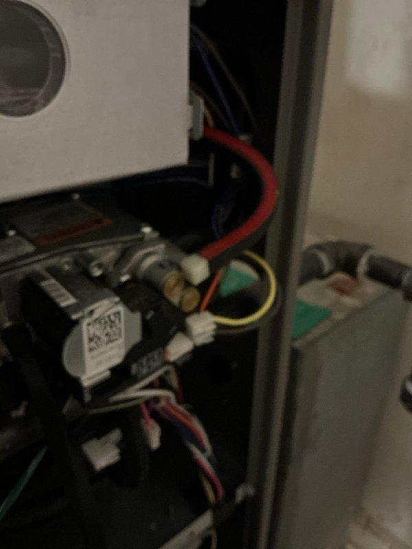 Performed scheduled courtesy furnace maintenance service. Inspected electrical components including control board wiring and connections. Examined internal system components and verified proper operation of all electrical terminals and wiring harness integrity. No issues identified during maintenance.
