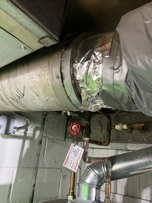 Performed scheduled maintenance on residential furnace system. Inspected water heater and HVAC ductwork, noting proper installation of metal ductwork with appropriate insulation and sealing. No MVP (Maintenance Value Plan) was applicable for this service.