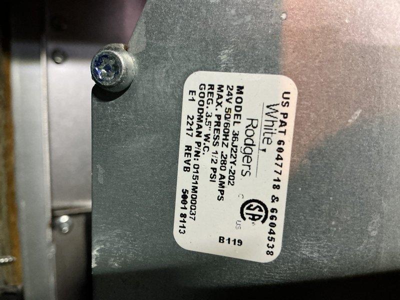 Responded to no heat complaint where unit was blowing cold air. Inspected Rodgers White heating system (240V, 50/60HZ, 280 AMPs) and identified faulty pipe connectors showing signs of wear and discoloration. Replaced damaged connectors and restored proper heating function.