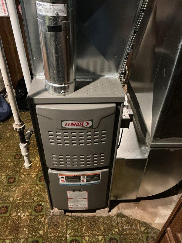 Performed scheduled maintenance on 7-year-old Lennox furnace. Verified proper leveling of equipment using spirit level and inspected all major components. System is functioning correctly with no issues identified.