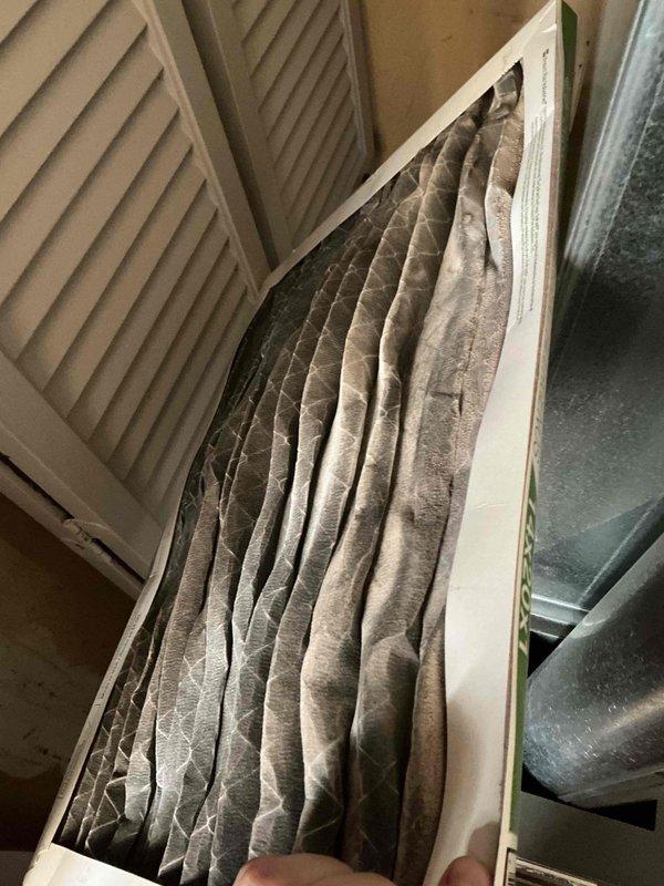 Performed annual furnace tune-up service, discovering severely clogged air filter which was replaced to restore proper airflow. Inspected ductwork connections and verified system operation after maintenance was completed.