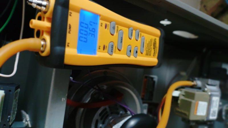 Responded to no-heat service call for furnace. Performed diagnostic testing using multimeter to check electrical components and values. Used digital manometer to measure gas pressure and system performance. Identified and resolved ignition failure issue, restoring proper heating function.