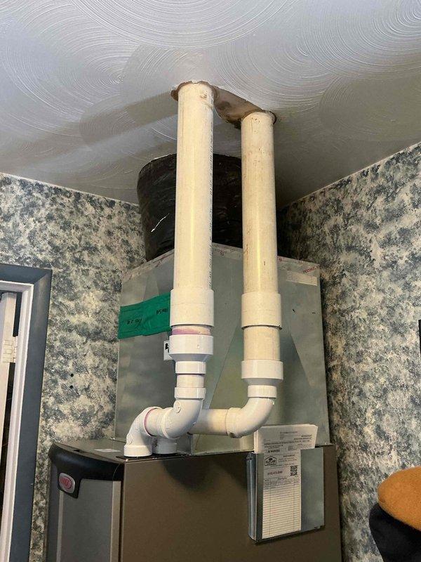 Responded to scheduled heating maintenance service for Lennox HVAC system with R-454B refrigerant. Customer was unaware of appointment; no service performed as customer requested husband call back to reschedule. Visual inspection of furnace unit and PVC venting system was completed during site visit.