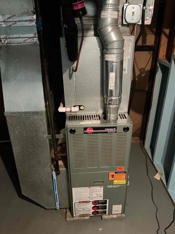 Responded to a no-heat call for a Rheem Criterion II furnace. Upon inspection, found the unit was operating correctly with proper ignition and flame pattern. Verified gas valve operation, checked heat exchanger integrity, and confirmed blower motor function. All components were operational and the system was left running efficiently.