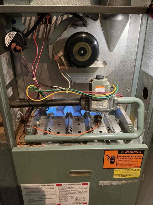 Responded to a no-heat call for a Rheem Criterion II furnace. Upon inspection, found the unit was operating correctly with proper ignition and flame pattern. Verified gas valve operation, checked heat exchanger integrity, and confirmed blower motor function. All components were operational and the system was left running efficiently.