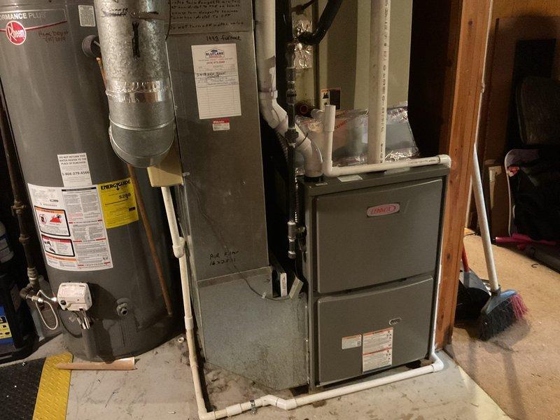 Successfully installed a 96% efficient 90kBtu Lennox upflow furnace with proper leveling using a metal spacer. Completed installation of a Honeywell T6 Pro thermostat and verified all connections to existing ductwork and drainage systems are secure and operational.