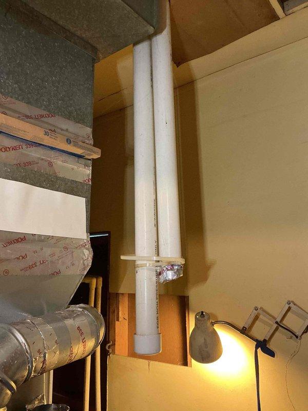 Performed diagnostic service call on gas furnace with reported exhaust system issues. Inspected PVC exhaust venting and identified necessary repairs. Accessed and examined furnace internal components including blower assembly, wiring connections, and gas line to complete required service work. Customer inquired about hot water tank but declined additional service.