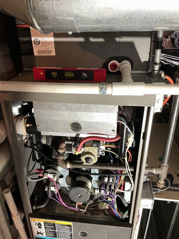 Performed routine tune-up service on customer's furnace system. Inspected interior components including motor assembly, electrical connections, and ventilation system. Noted filter showing moderate dust accumulation requiring replacement. Customer needs to renew maintenance plan.