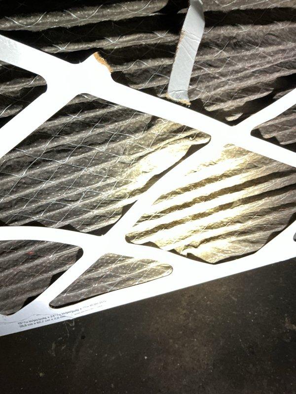 Responded to service call for water intrusion in furnace causing operation failure. Inspected system and found severely clogged air filter requiring replacement. Observed significant corrosion on copper pipe near furnace with water damage evident on surrounding components. Cleaned affected areas, replaced filter, and restored system to proper working condition.