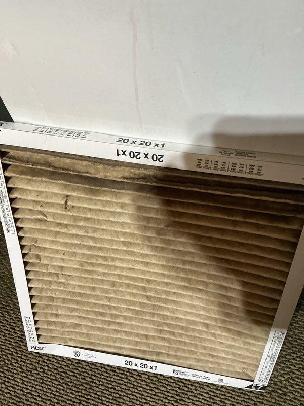 Responded to customer report of furnace cycling on and off prematurely. Inspection revealed significant dust accumulation on system components, including the Honeywell gas valve assembly and control board. Replaced severely clogged 20x20x1 air filter which was restricting proper airflow and causing the furnace to overheat and shut down as a safety measure.