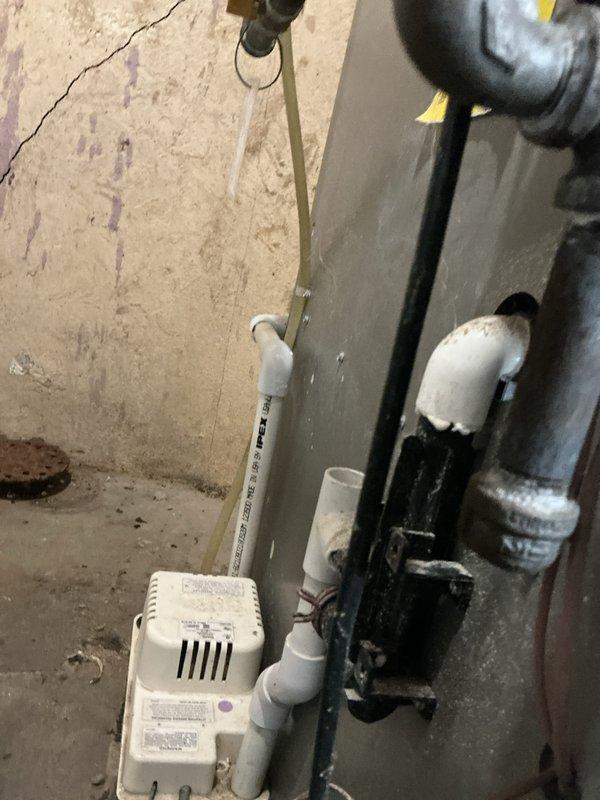 Performed maintenance on 4-year-old furnace. Conducted electrical inspection with multimeter, verifying proper voltage at 118.0V. Observed plumbing components and drainage system in utility area; noted concrete wall crack near HVAC installation.