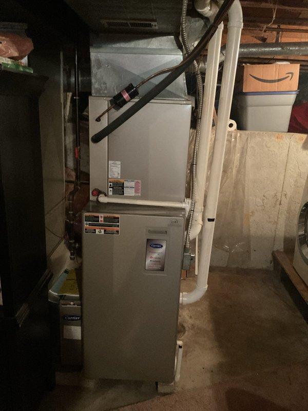 Performed diagnostic assessment of existing Carrier furnace system and exterior HVAC unit (currently weatherproofed with protective tarp). Evaluated system condition, ductwork connections, and ventilation components as part of recurring maintenance service under MVP plan. Identified potential system replacement options to be presented in formal estimate.