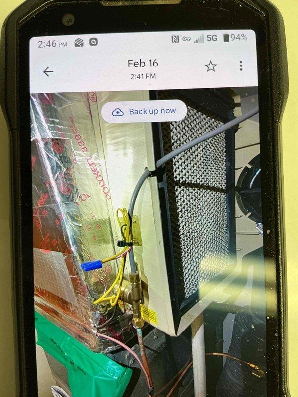 Performed scheduled furnace tune-up service including inspection of ventilation system components and air handler. Connected diagnostic gauges to refrigerant lines to verify proper system pressure and operation. Inspected filter media and internal components for proper airflow and functionality.