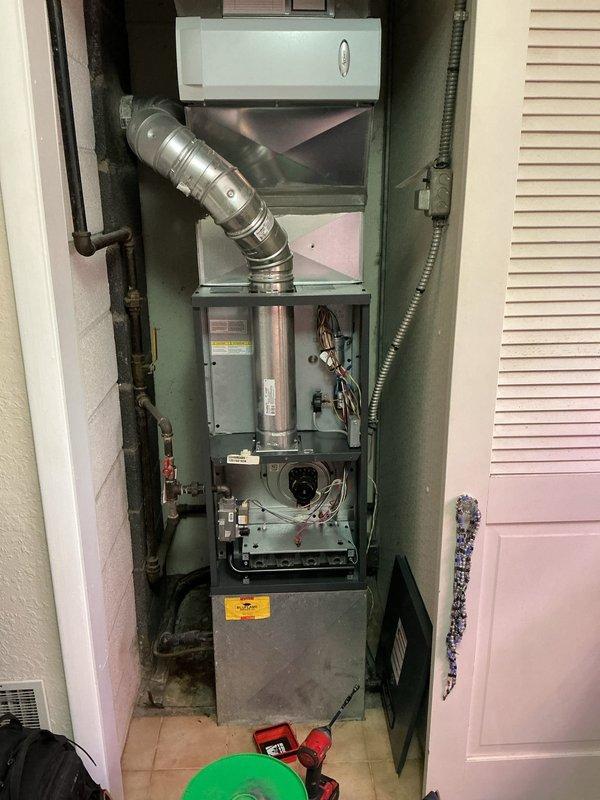Performed comprehensive furnace maintenance service including combustion analysis with Testo 310 gas analyzer. System testing confirmed excellent efficiency rating of 96.0% with minimal CO emissions (5 ppm). All components inspected and verified proper operation of residential heating system.