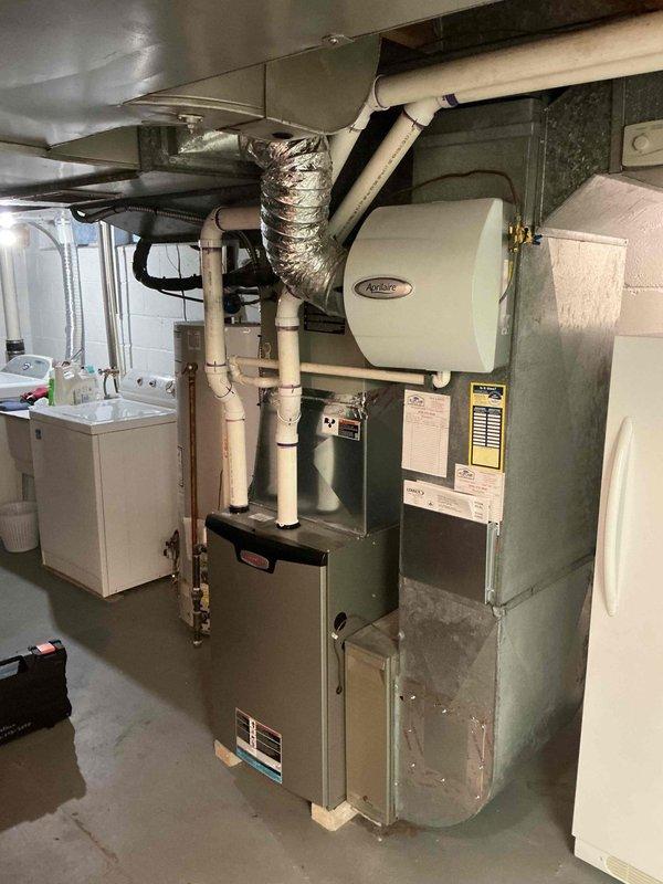 Performed comprehensive furnace tune-up on residential system with AprilAire humidifier attachment. Inspected and cleaned all components, verified proper operation of gas valve, ignition sequence, and blower motor. System is functioning within manufacturer specifications with no safety concerns noted.