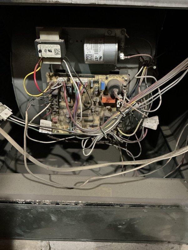 Diagnosed intermittent cycling issue on 6-year-old furnace that was failing to maintain temperature. Inspection revealed dust accumulation on circuit board and blower components causing overheating and premature cycling. Performed comprehensive cleaning of electronic components and verified proper operation of all control systems, restoring normal heating function.