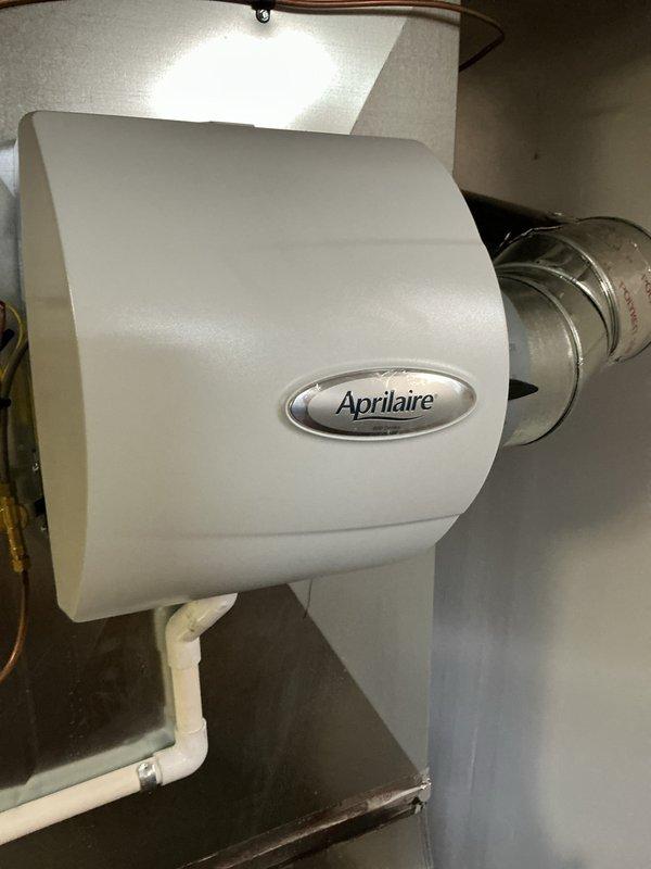 Completed comprehensive maintenance on 2-year-old HVAC system for first scheduled PM under new MVP plan. Inspected and verified proper operation of Aprilaire whole-home humidifier connected to ductwork with appropriate drain line installation. Confirmed system levelness using precision measuring tools and completed full furnace maintenance according to manufacturer specifications.