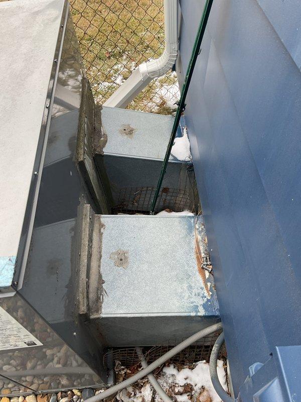 Conducted assessment of existing gas pack unit located on ground level adjacent to residence. Unit exhibited significant deterioration with damaged panels, corrosion, and compromised components. Provided comprehensive replacement estimate for new gas package system, which would address current inefficiencies and restore proper heating and cooling functionality to the property.