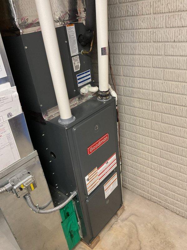Performed diagnostic assessment on a Goodman furnace system with reported "no heat" issue, similar to previous service call where a switch was replaced. Exterior inspection of the heat pump unit and connections was conducted, along with comprehensive evaluation of the furnace installation including ventilation, electrical connections, and filter condition. Recommended complete system replacement based on recurring failure patterns.