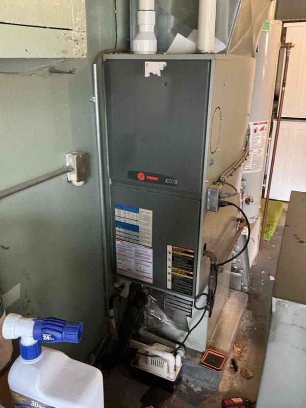 Performed annual maintenance on 5-year-old Trane electric furnace. Inspected system components, cleaned unit, and verified proper operation. Replaced 20x20 Honeywell filter; customer will need additional filters after this one.