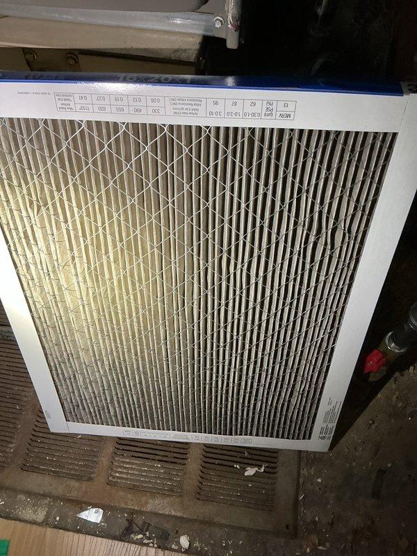 Replaced dirty air filter in furnace which was causing system non-operation due to filter restriction safety. Inspected outdoor condensing unit which showed normal weathering but no immediate service needs. System now operating normally.