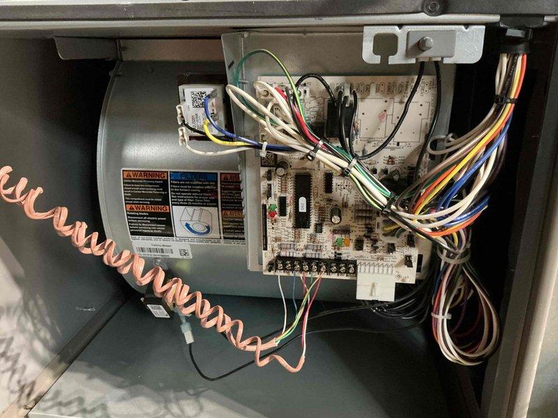 Performed annual furnace maintenance on 4-year-old system. Inspected circuit board, electrical connections, and blower motor assembly. Replaced dirty air filter (16.25x1) with new one. Noted that Maintenance Value Plan (MVP) has expired; service was completion of previously scheduled maintenance obligation.