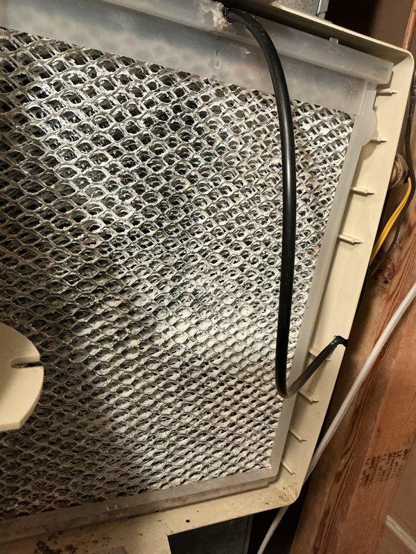 Performed scheduled maintenance on residential heating system. Inspected and documented condition of air filter showing significant dust accumulation requiring replacement. Conducted full system inspection with access panel removed to examine blower assembly, motor, circuit board, and drainage components, all found to be in normal operating condition.