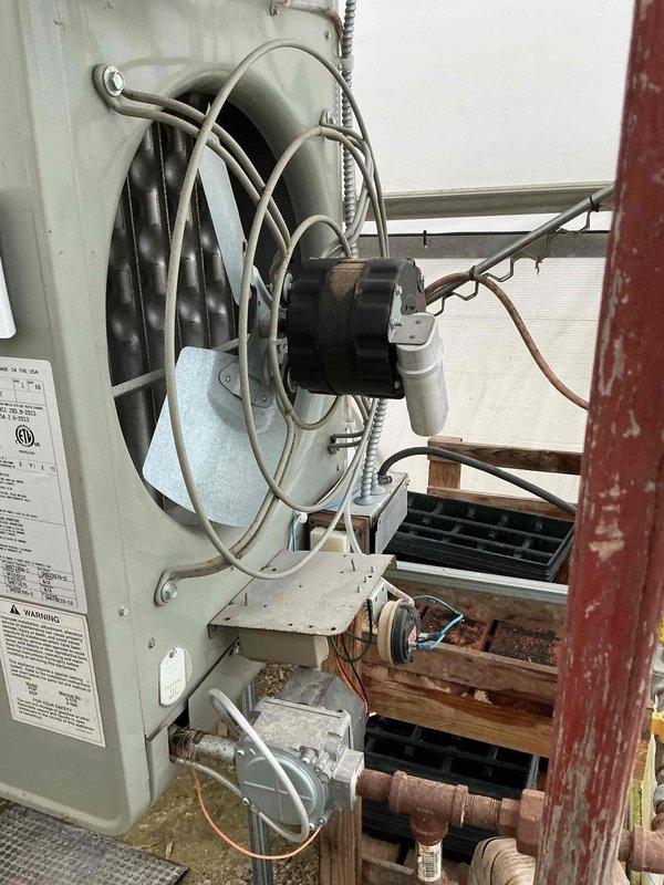 Performed annual heating maintenance on three propane furnaces in greenhouse facility, including the Lennox suspended unit heater. Inspected fan assemblies, heat exchangers, electrical connections, and verified proper operation of all three systems which are under 10 years old. All units are functioning within normal parameters with no significant issues observed.