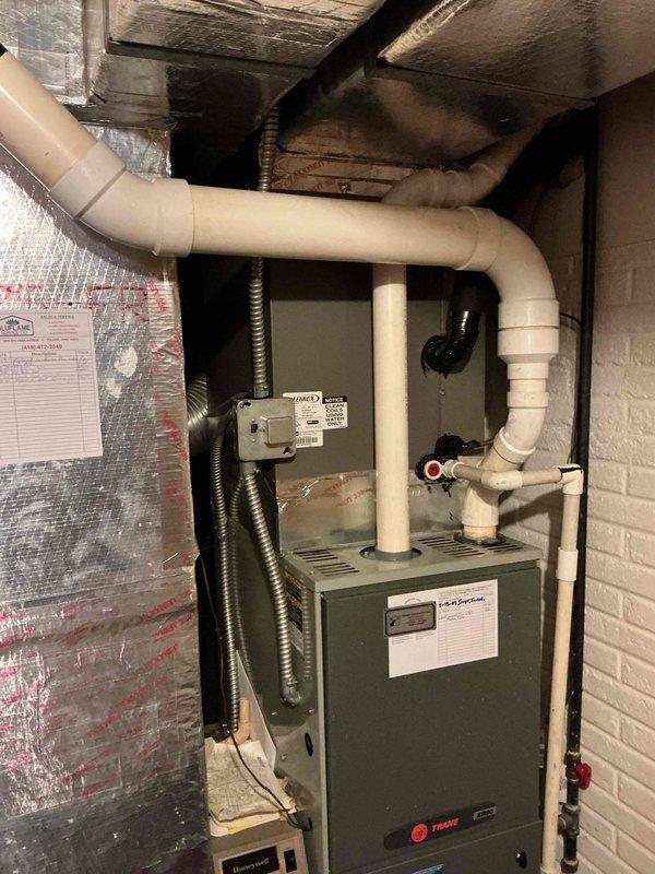 Diagnosed intermittent startup issue on Trane furnace where unit hesitates to ignite. Inspected gas valve operation and verified proper sequence of operation after initial delay. Determined issue is likely weather-related based on system performance during testing and recent service history.