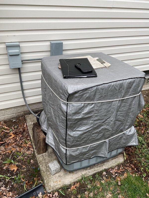 Conducted a comprehensive assessment of the existing exterior HVAC unit (currently weather-protected with a tarp cover) and interior ductwork system including humidifier. Provided detailed replacement estimate for a complete system upgrade, recommending appropriate equipment sizing based on home's square footage and insulation values, with options for improved energy efficiency and enhanced indoor air quality components.